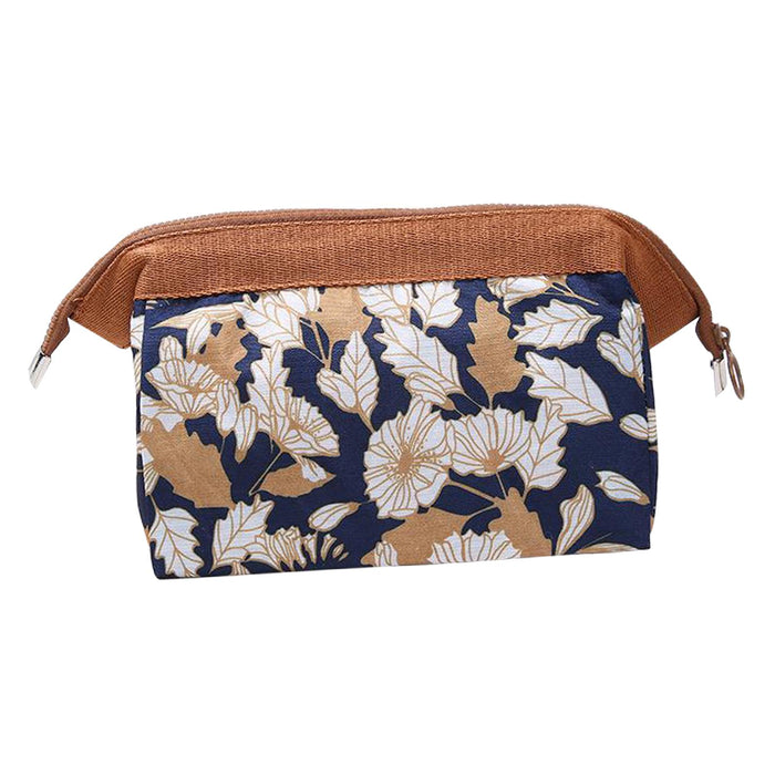 Crofta Womens Make Up Bag Small Printed Cosmetic Pouch Funny Cute Wash Bag Toiletry Brown Flower