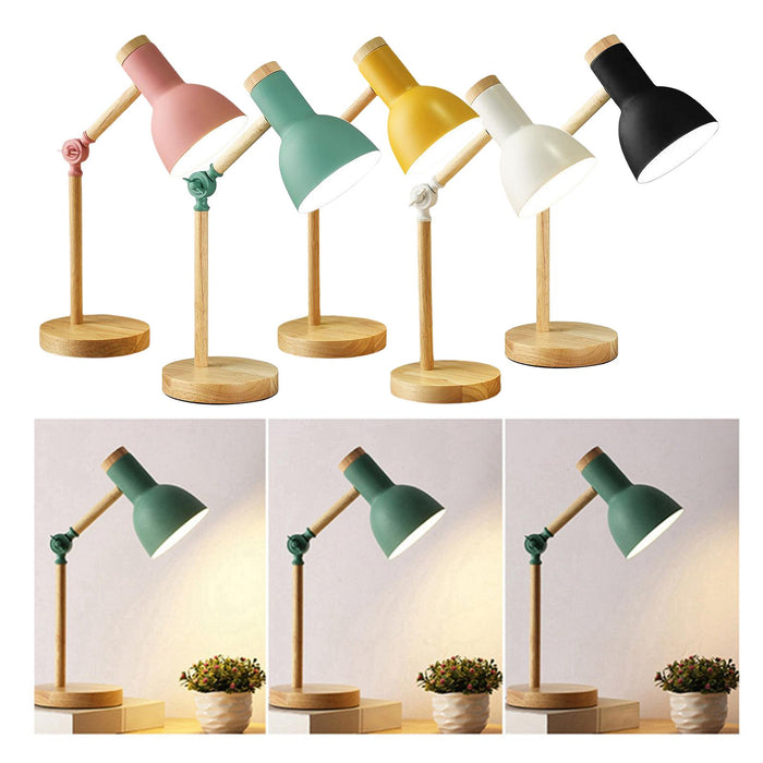 Crofta Stylish Wooden Iron LED Multi-Joint Reading Table Lamp Task Light Flexible White 3W