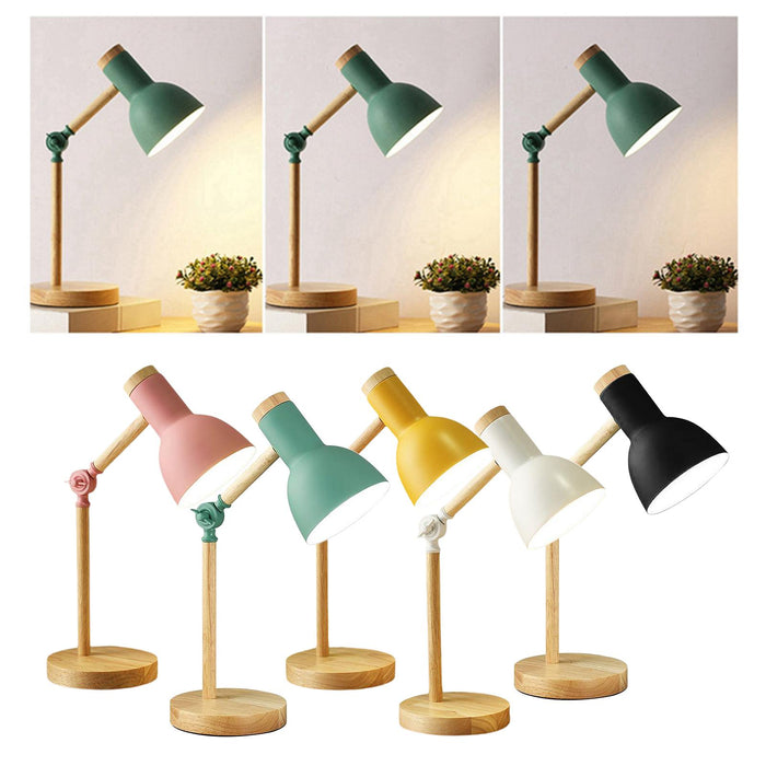 Crofta Stylish Wooden Iron LED Multi-Joint Reading Table Lamp Task Light Flexible White 3W