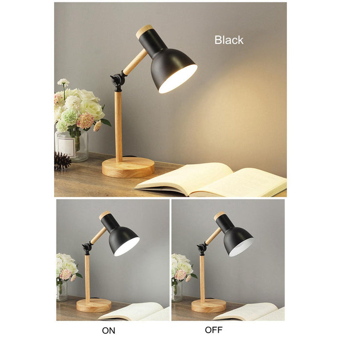 Crofta Stylish Wooden Iron LED Multi-Joint Reading Table Lamp Task Light Flexible White 3W