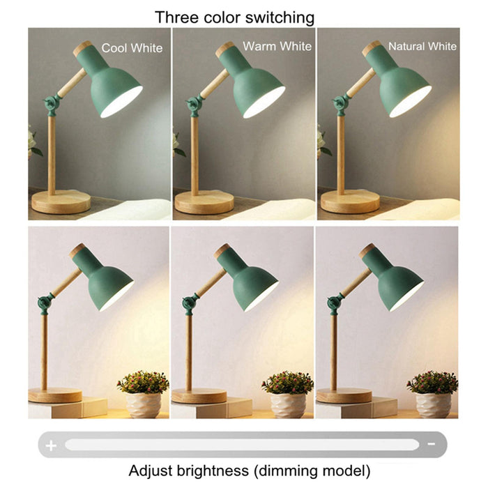 Crofta Stylish Wooden Iron LED Multi-Joint Reading Table Lamp Task Light Flexible White 3W