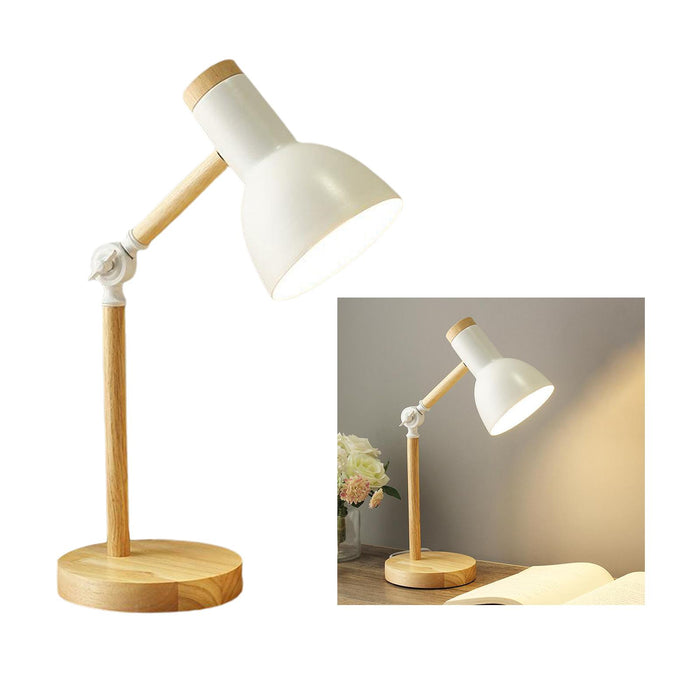 Crofta Stylish Wooden Iron LED Multi-Joint Reading Table Lamp Task Light Flexible White 3W