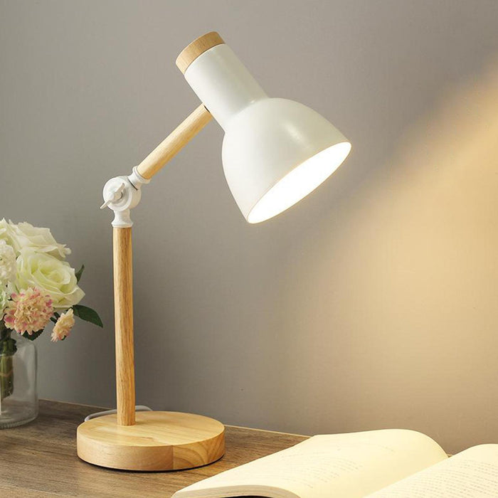 Crofta Stylish Wooden Iron LED Multi-Joint Reading Table Lamp Task Light Flexible White 3W