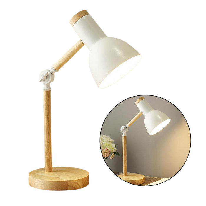 Crofta Stylish Wooden Iron LED Multi-Joint Reading Table Lamp Task Light Flexible White 3W