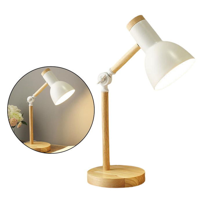 Crofta Stylish Wooden Iron LED Multi-Joint Reading Table Lamp Task Light Flexible White 3W