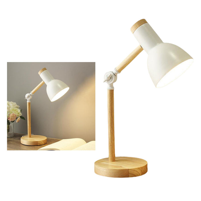 Crofta Stylish Wooden Iron LED Multi-Joint Reading Table Lamp Task Light Flexible White 3W