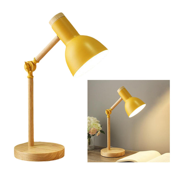 Crofta Stylish Wooden Iron LED Multi-Joint Reading Table Lamp Task Light Flexible Yellow 5W