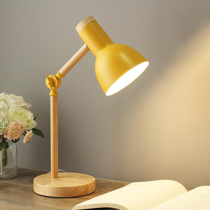 Crofta Stylish Wooden Iron LED Multi-Joint Reading Table Lamp Task Light Flexible Yellow 5W