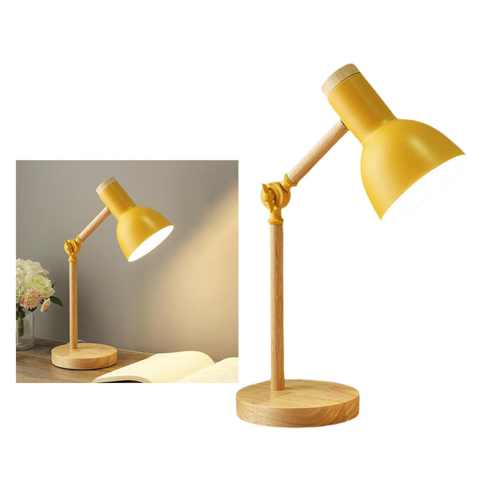 Crofta Stylish Wooden Iron LED Multi-Joint Reading Table Lamp Task Light Flexible Yellow 5W