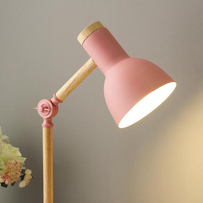 Crofta Stylish Wooden Iron LED Multi-Joint Reading Table Lamp Task Light Flexible Pink 3W