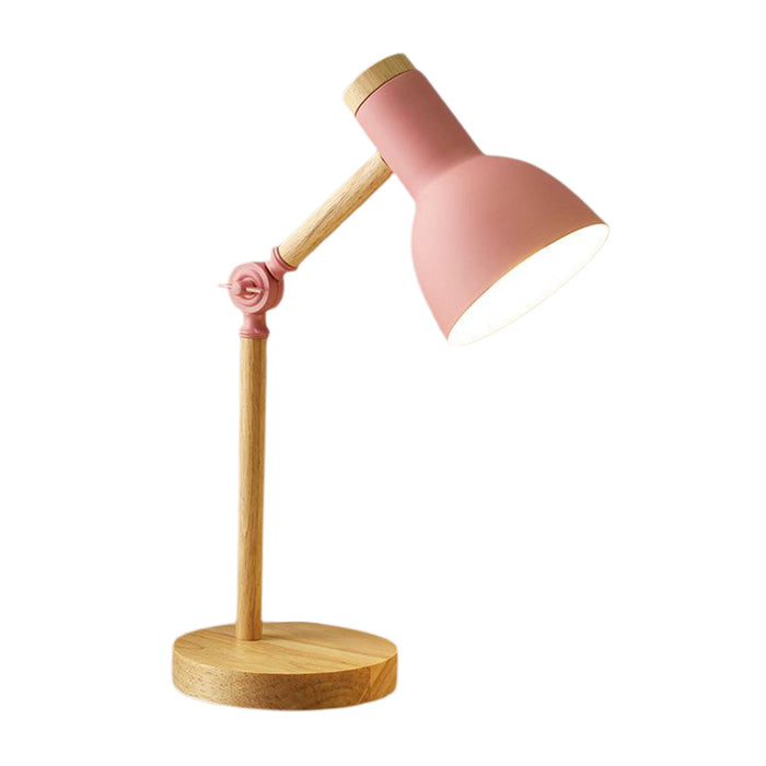 Crofta Stylish Wooden Iron LED Multi-Joint Reading Table Lamp Task Light Flexible Pink 3W