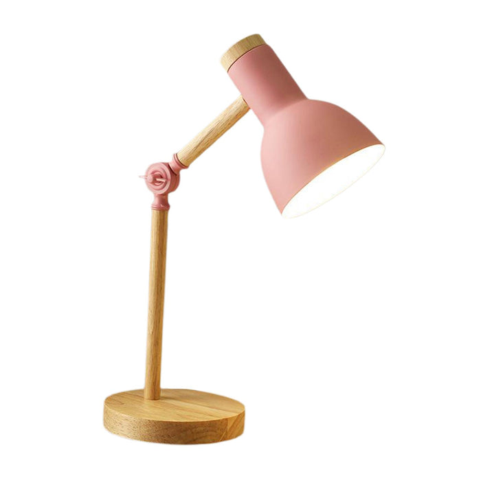 Crofta Stylish Wooden Iron LED Multi-Joint Reading Table Lamp Task Light Flexible Pink 3W