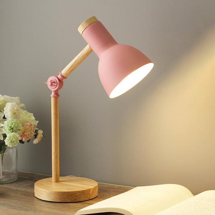 Crofta Stylish Wooden Iron LED Multi-Joint Reading Table Lamp Task Light Flexible Pink 3W