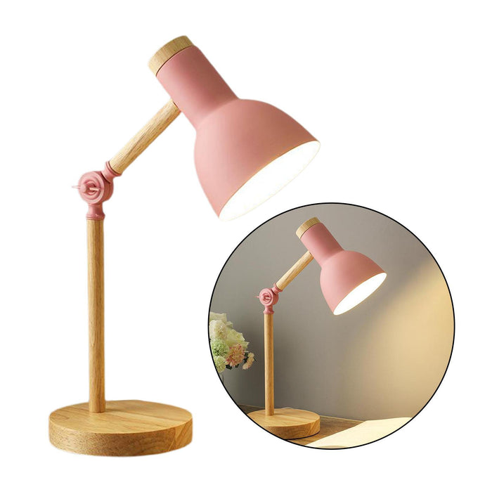 Crofta Stylish Wooden Iron LED Multi-Joint Reading Table Lamp Task Light Flexible Pink 3W