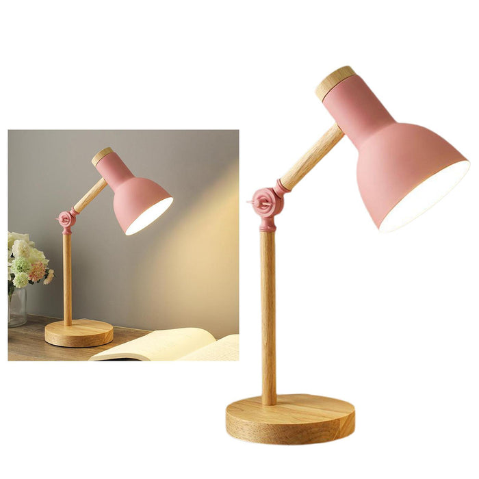 Crofta Stylish Wooden Iron LED Multi-Joint Reading Table Lamp Task Light Flexible Pink 3W