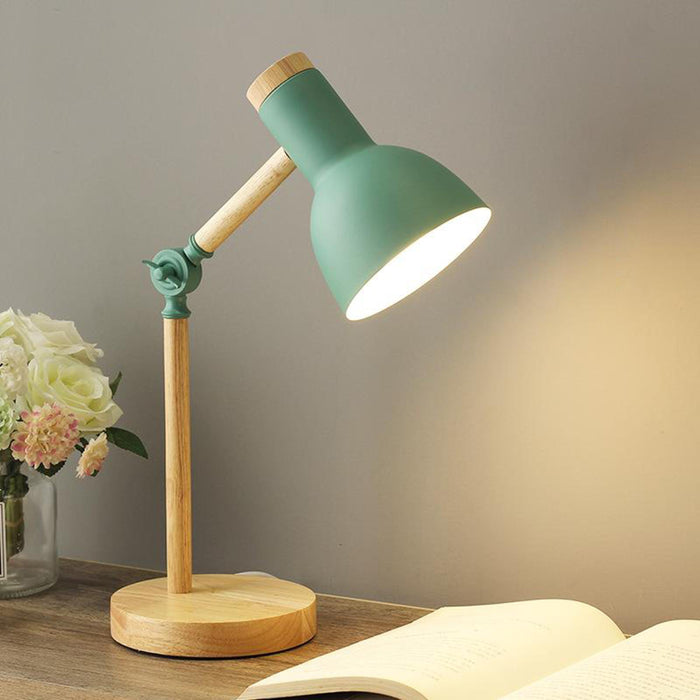 Crofta Stylish Wooden Iron LED Multi-Joint Reading Table Lamp Task Light Flexible Green 3W