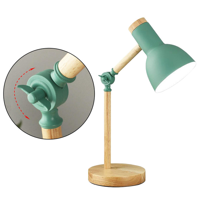 Crofta Stylish Wooden Iron LED Multi-Joint Reading Table Lamp Task Light Flexible Green 3W