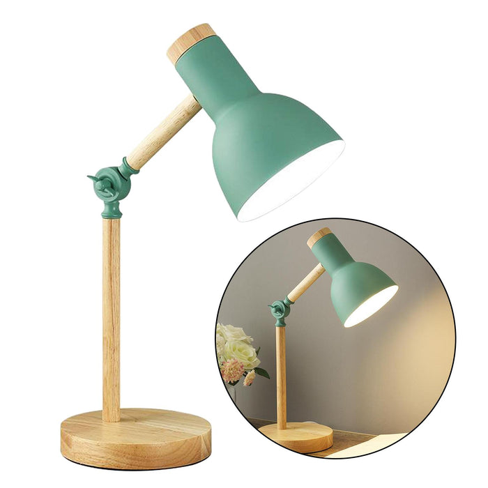 Crofta Stylish Wooden Iron LED Multi-Joint Reading Table Lamp Task Light Flexible Green 3W