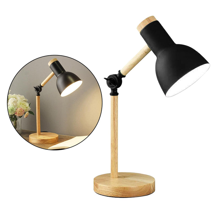 Crofta Stylish Wooden Iron LED Multi-Joint Reading Table Lamp Task Light Flexible Black 3W