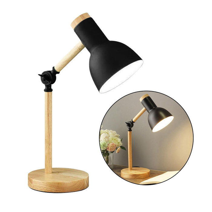 Crofta Stylish Wooden Iron LED Multi-Joint Reading Table Lamp Task Light Flexible Black 5W