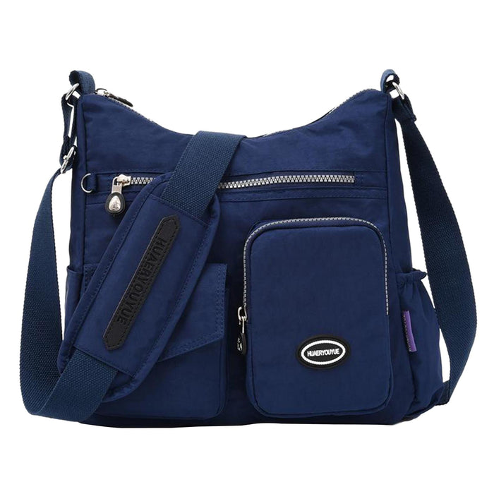 Crofta Multi-Pocket Waterproof Nylon Casual Bag Handbags for Women Travel College navy blue