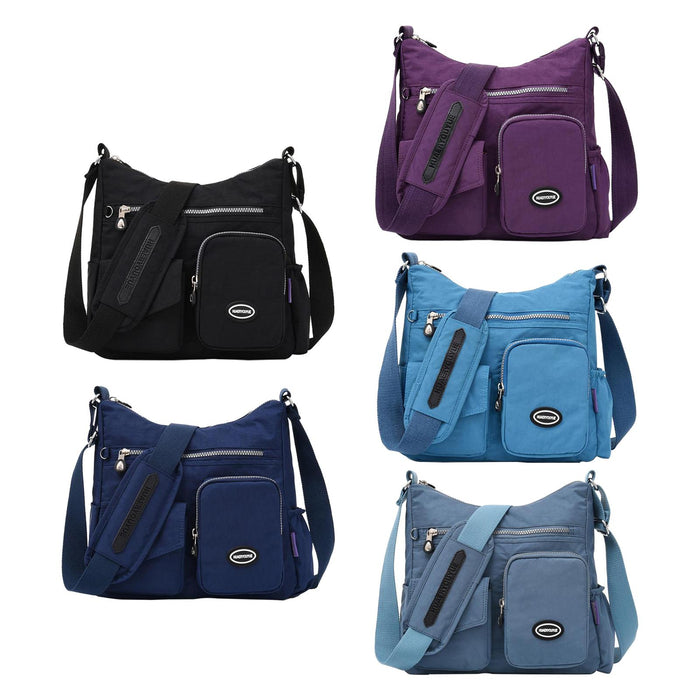 Crofta Multi-Pocket Waterproof Nylon Casual Bag Handbags for Women Travel College navy blue