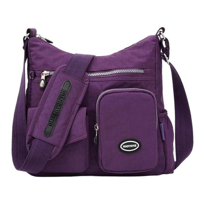 Crofta Multi-Pocket Waterproof Nylon Casual Bag Handbags for Women Travel College brilliant purple