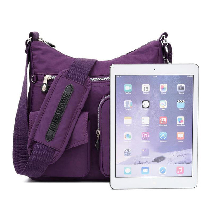 Crofta Multi-Pocket Waterproof Nylon Casual Bag Handbags for Women Travel College brilliant purple