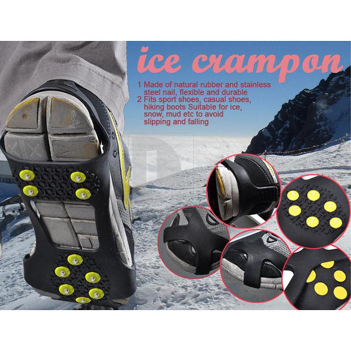 Crofta 10 Tooth Antiskid Stainless Steel Ice Cleat Grippers for Hiking Fishing S