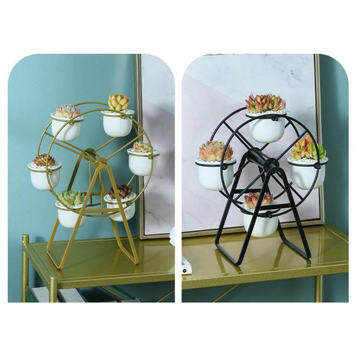 Crofta Ferris Wheel Planter Succulent Plant Metal Display Stand with 4 Flower Pot Gold