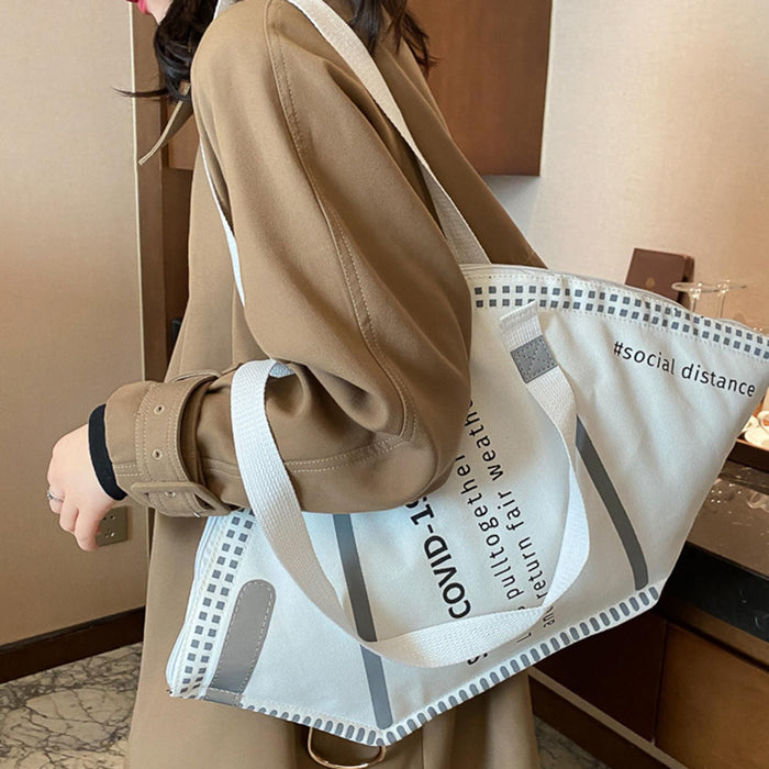 Crofta Large Capacity Ladies Canvas Tote Bag Female Fashion Shopping Bag White L