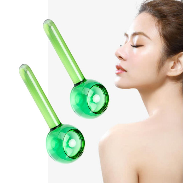 2 Pieces Facial Cooling Ice Globes Ball for Face Neck Care Clear Green