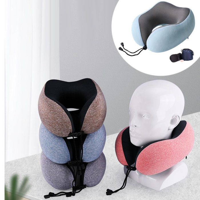 Travel Neck Pillow Memory Foam Prevent Heads from Falling Forward light blue