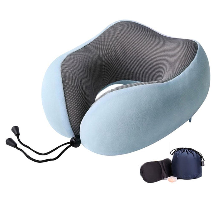 Travel Neck Pillow Memory Foam Prevent Heads from Falling Forward light blue