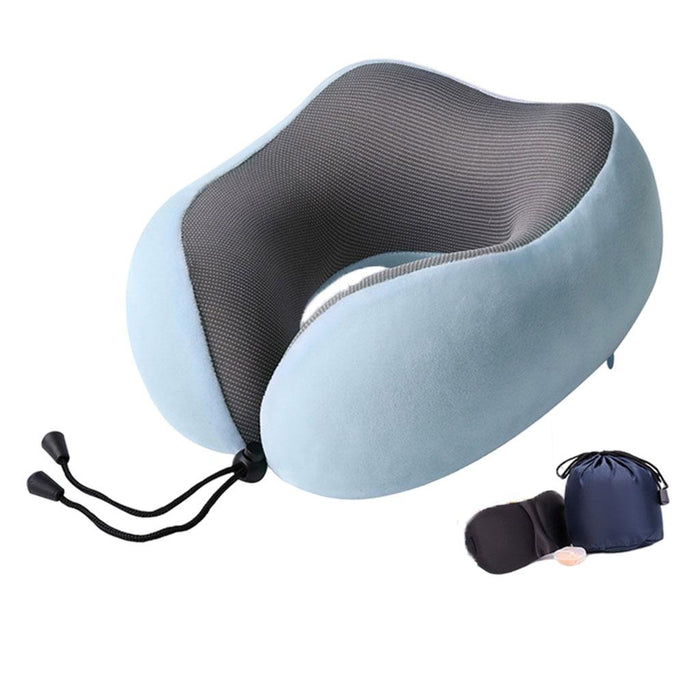 Travel Neck Pillow Memory Foam Prevent Heads from Falling Forward light blue