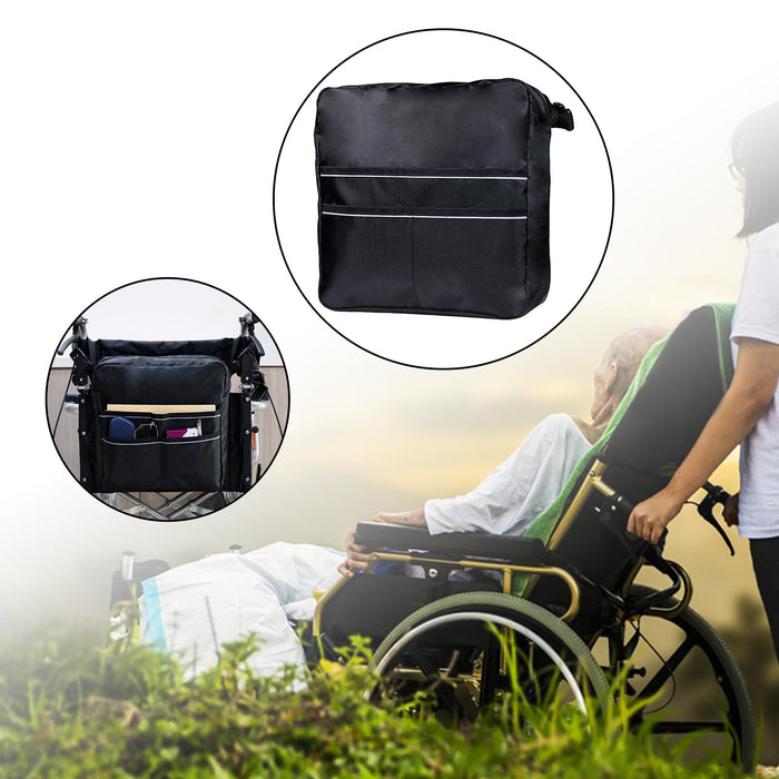 Wheelchair Side Bag Adjustable Straps For Cup Pill Box Keys Black