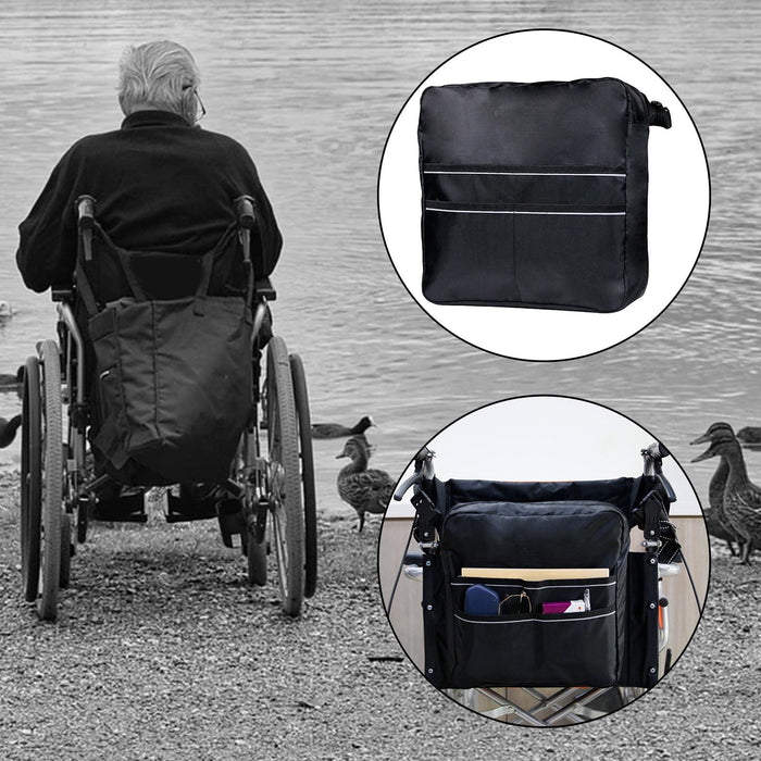 Wheelchair Side Bag Adjustable Straps For Cup Pill Box Keys Black