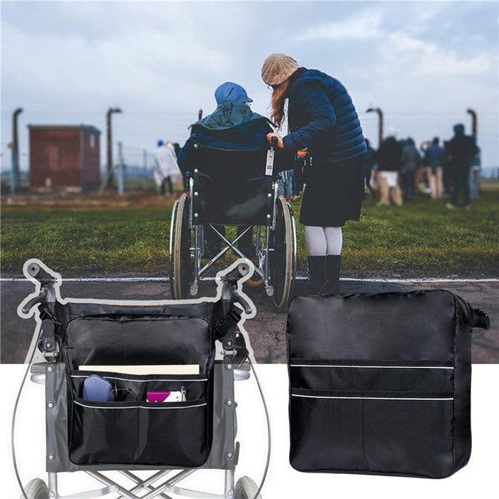 Wheelchair Side Bag Adjustable Straps For Cup Pill Box Keys Black