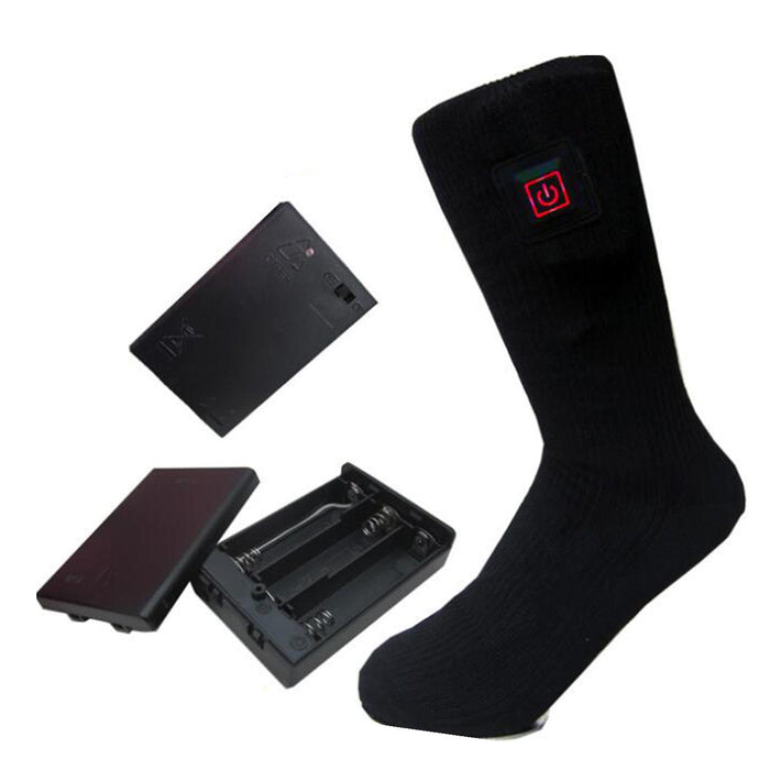 2x Unisex Electric Heated Sock with Battery Box Foot Warmer for Cycling battery case