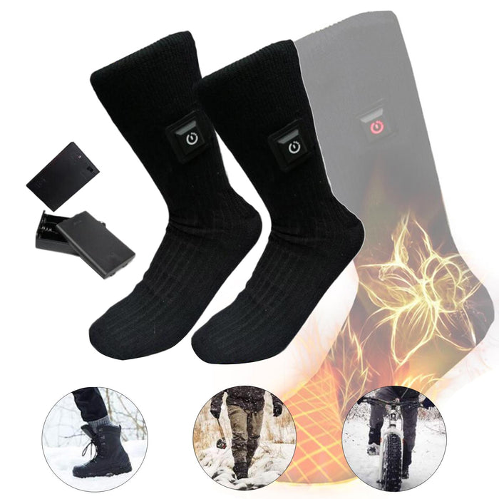 2x Unisex Electric Heated Sock with Battery Box Foot Warmer for Cycling battery case