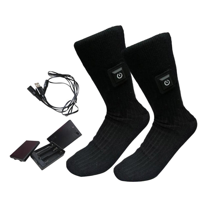 2x Unisex Electric Heated Sock with Battery Box Foot Warmer for Cycling battery case USB