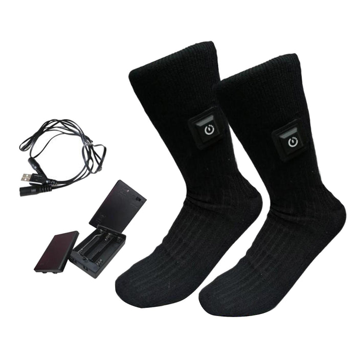 2x Unisex Electric Heated Sock with Battery Box Foot Warmer for Cycling battery case USB