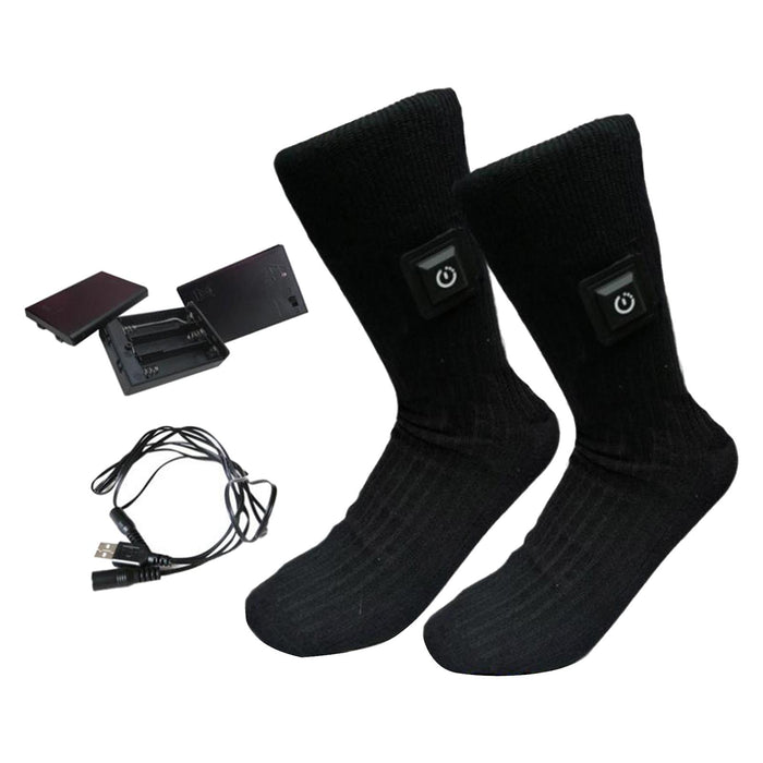 2x Unisex Electric Heated Sock with Battery Box Foot Warmer for Cycling battery case USB