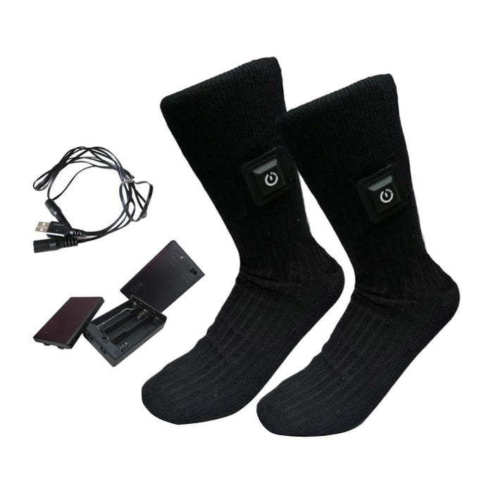 2x Unisex Electric Heated Sock with Battery Box Foot Warmer for Cycling battery case USB