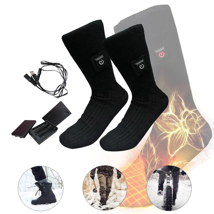 2x Unisex Electric Heated Sock with Battery Box Foot Warmer for Cycling battery case USB