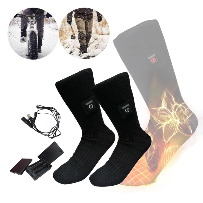 2x Unisex Electric Heated Sock with Battery Box Foot Warmer for Cycling battery case USB