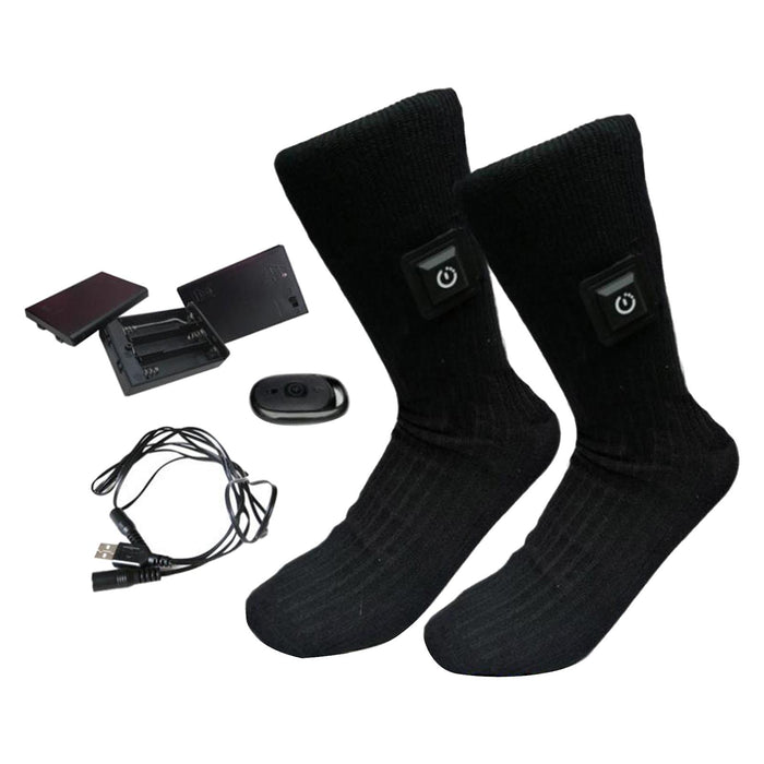 2x Unisex Electric Heated Sock with Battery Box Foot Warmer for Cycling USB cable and remote