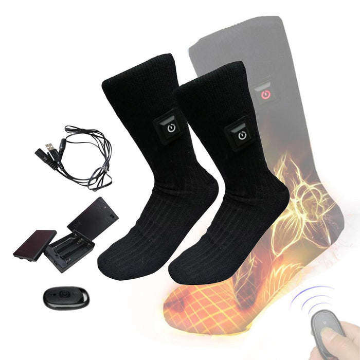 2x Unisex Electric Heated Sock with Battery Box Foot Warmer for Cycling USB cable and remote