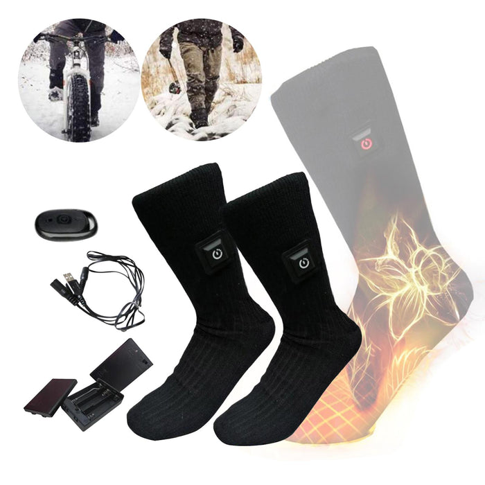 2x Unisex Electric Heated Sock with Battery Box Foot Warmer for Cycling USB cable and remote