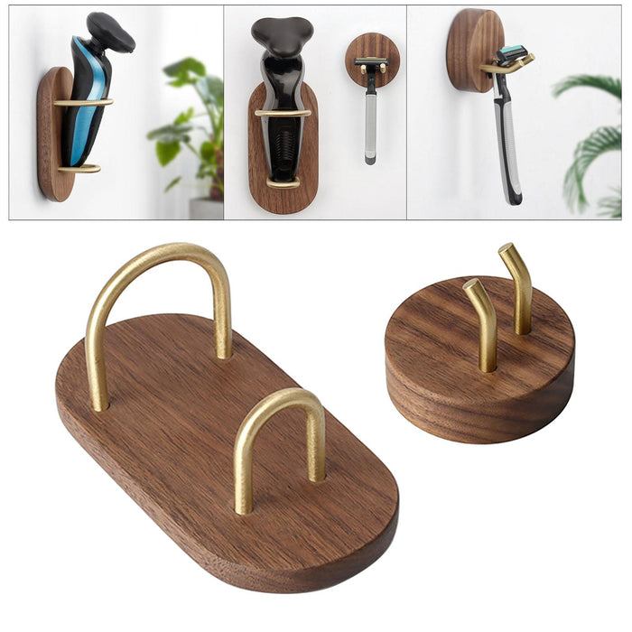 Wood Wall Mounted Razor Holder Shaver Stand Hanging Rack Tool for Men Travel A